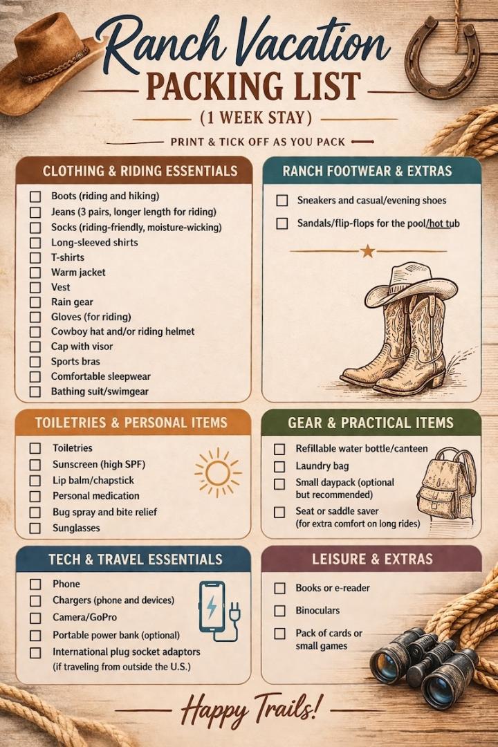 Gene Kilgore Ranch Vacation Packing List