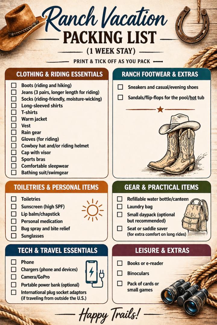 Gene Kilgore Ranch Vacation Packing List