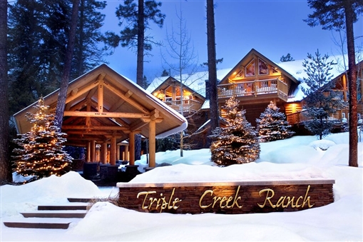 Triple Creek Ranch lodge in snow